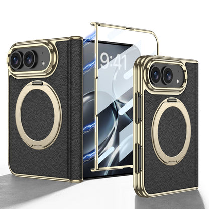 iPhone Ultra - Golden Plating Leather Cover Built-in Tempered Glass Screen & Magnetic Bracket