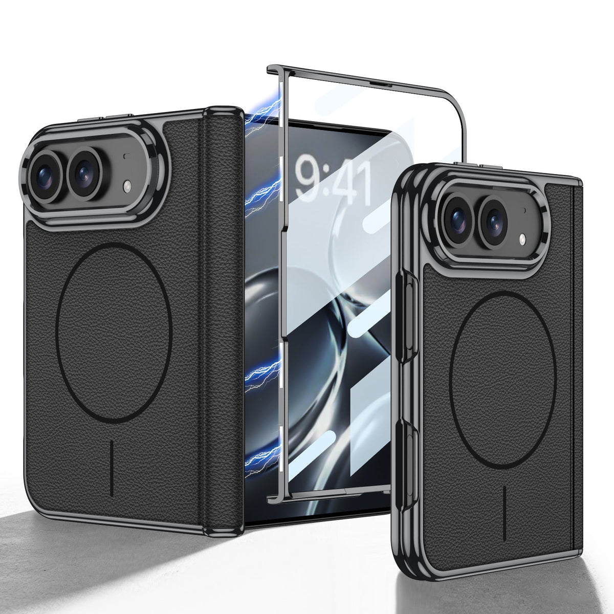 iPhone Ultra - Golden Plating Leather Cover Built-in Tempered Glass Screen & Magnetic Coil