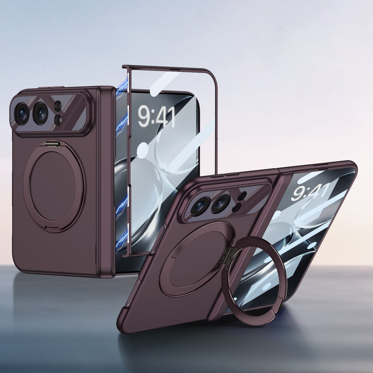iPhone Duo | Magnetic Hinge Protection Phone Case Built-in Tempered Glass Film & Magnetic Kickstand