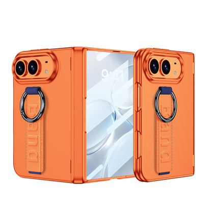 iPhone Duo - Magnetic Hinge Protection Cover Built-in Tempered Glass Film & Wrist Strap with Finger Ring Grip