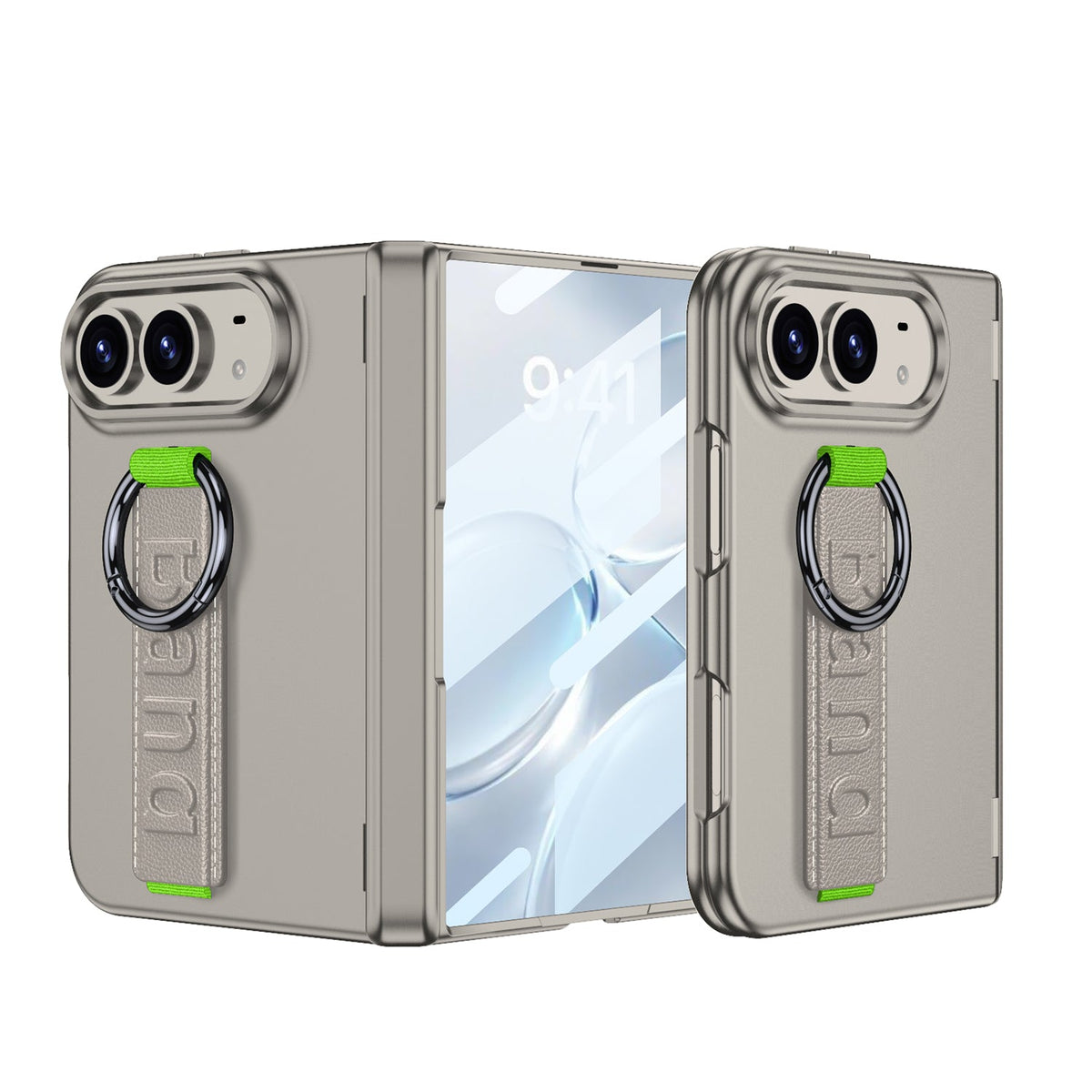 iPhone Duo - Magnetic Hinge Protection Cover Built-in Tempered Glass Film & Wrist Strap with Finger Ring Grip
