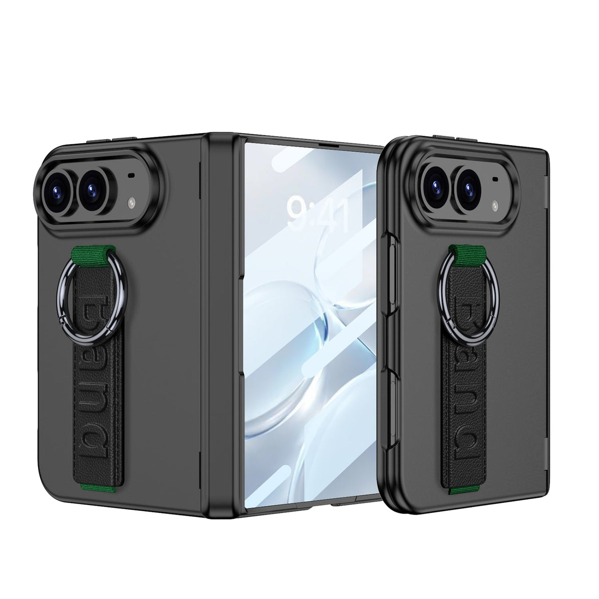 iPhone Duo - Magnetic Hinge Protection Cover Built-in Tempered Glass Film & Wrist Strap with Finger Ring Grip