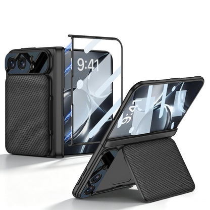 iPhone Duo - Magnetic Hinge Protection Cover Built-in Tempered Glass Film & Leather Card Holder