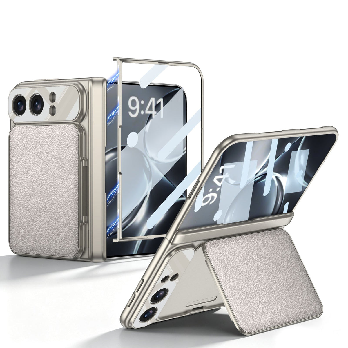 iPhone Duo - Magnetic Hinge Protection Cover Built-in Tempered Glass Film & Leather Card Holder