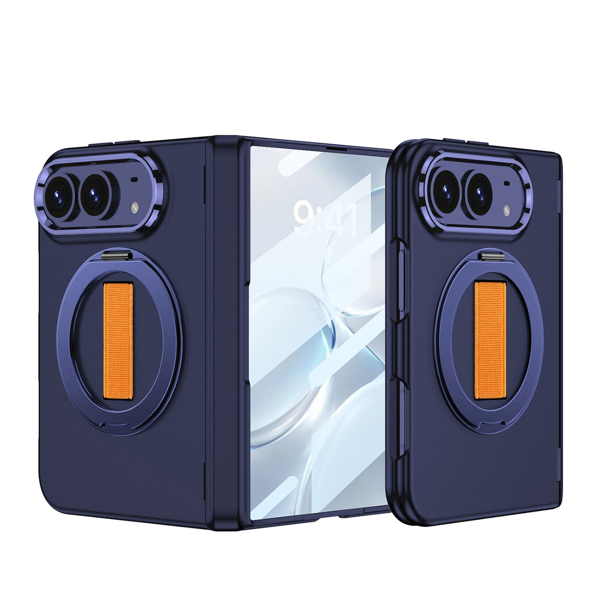 iPhone Duo - Magnetic Hinge Protection Fashion Cover Built-in Tempered Glass Film & Magnetic Kickstand & Finger Wristband