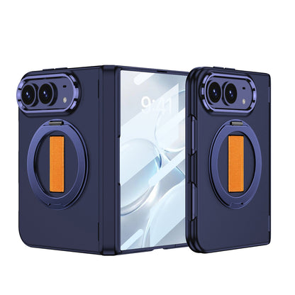 iPhone Duo - Magnetic Hinge Protection Fashion Cover Built-in Tempered Glass Film & Magnetic Kickstand & Finger Wristband