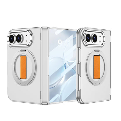iPhone Duo - Magnetic Hinge Protection Fashion Cover Built-in Tempered Glass Film & Magnetic Kickstand & Finger Wristband