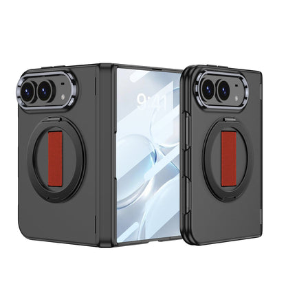 iPhone Duo - Magnetic Hinge Protection Fashion Cover Built-in Tempered Glass Film & Magnetic Kickstand & Finger Wristband
