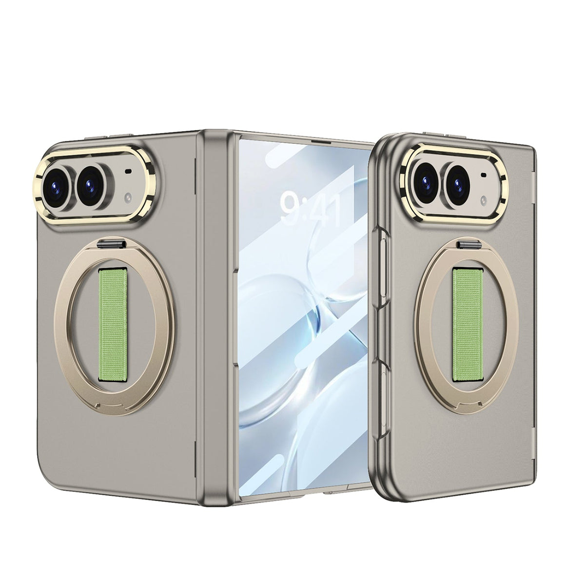 iPhone Duo - Magnetic Hinge Protection Fashion Cover Built-in Tempered Glass Film & Magnetic Kickstand & Finger Wristband