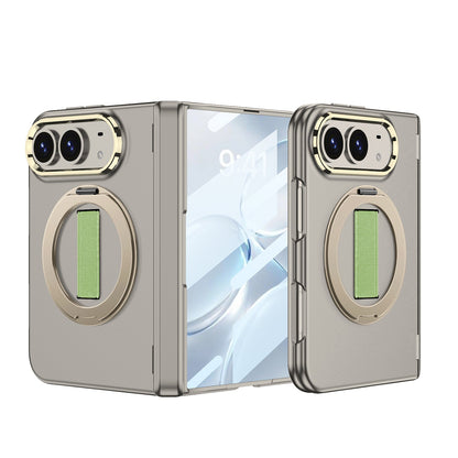 iPhone Duo - Magnetic Hinge Protection Fashion Cover Built-in Tempered Glass Film & Magnetic Kickstand & Finger Wristband