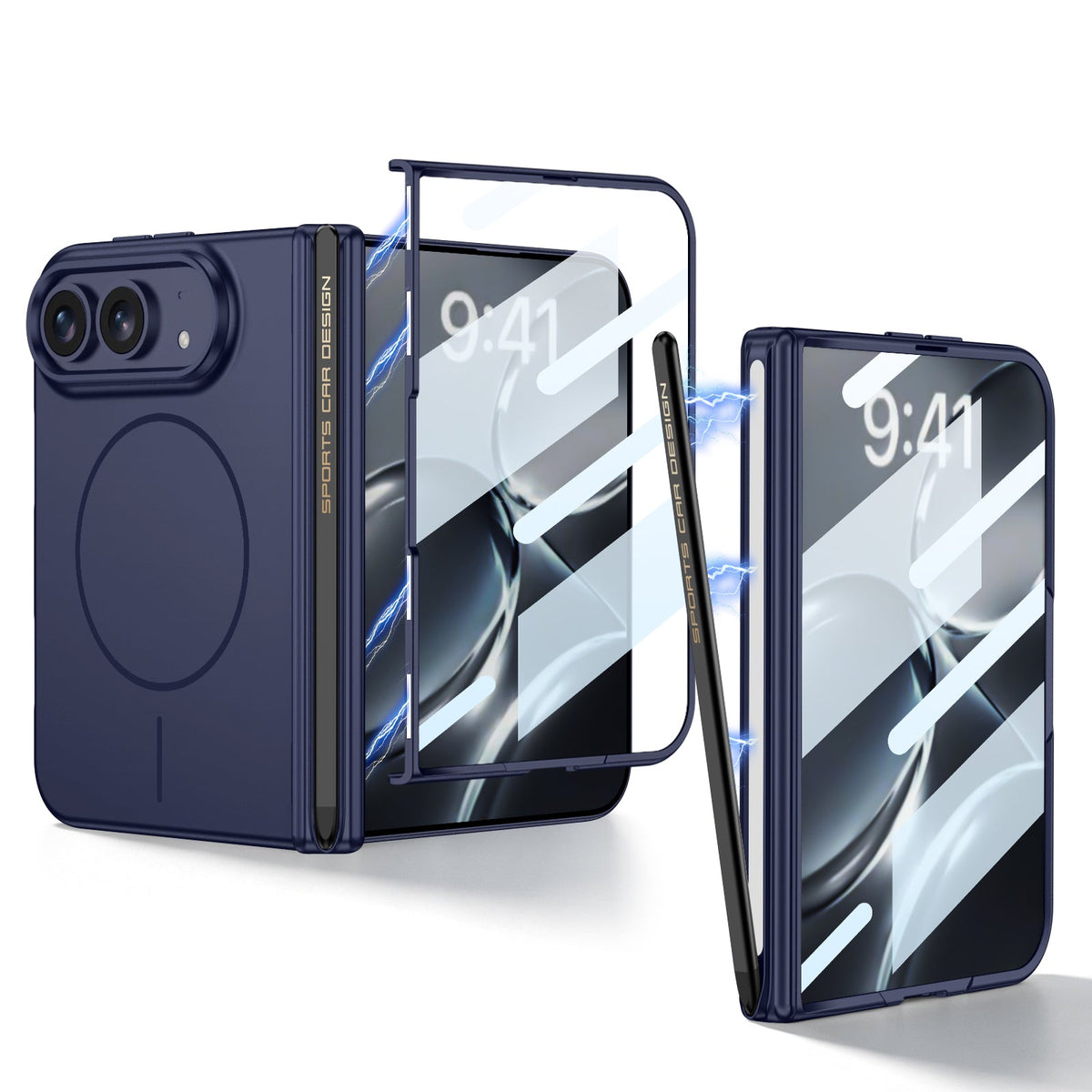 iPhone Duo - Magnetic Hinge Protection Cover Built-in Tempered Glass Film & Magnetic Stylus