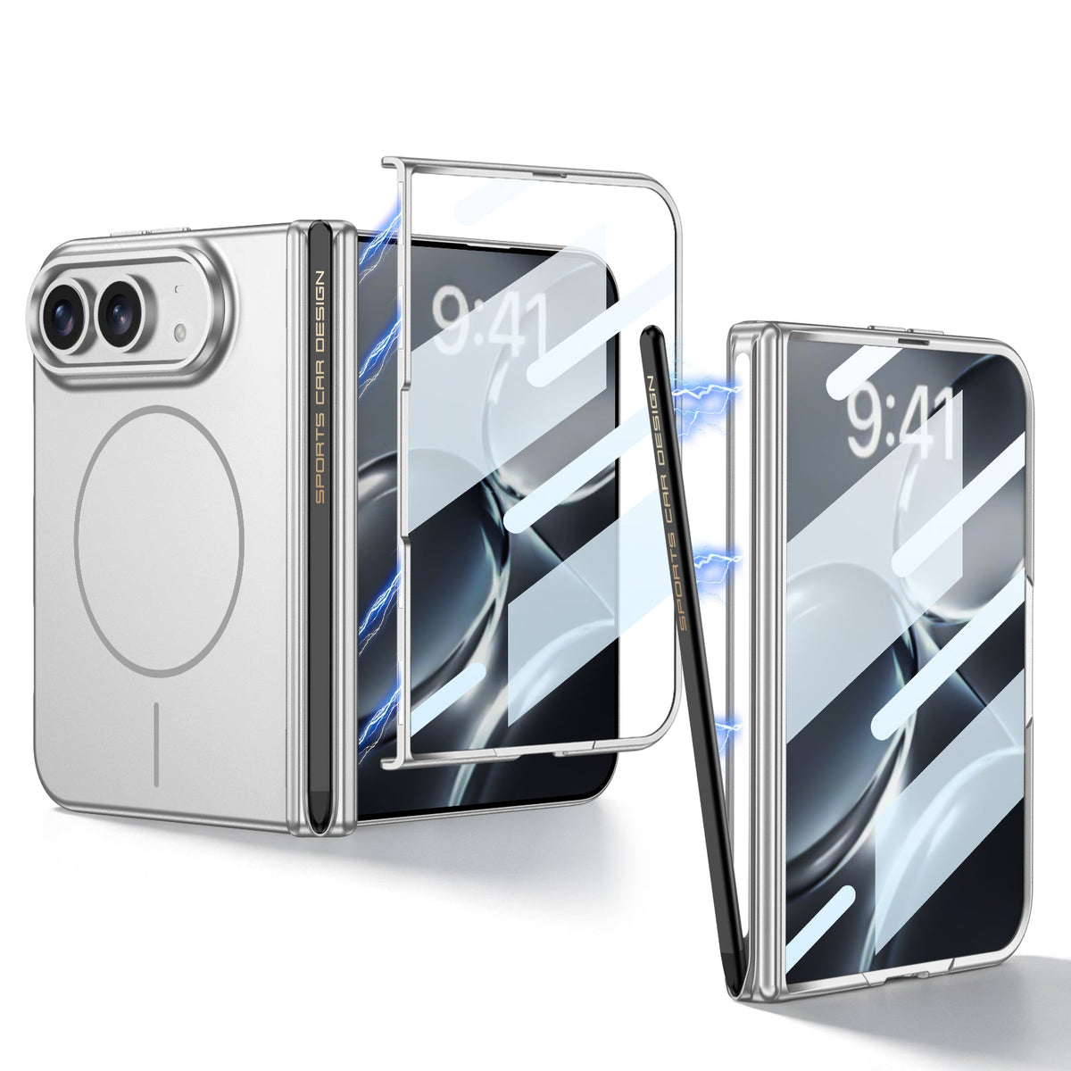 iPhone Duo - Magnetic Hinge Protection Cover Built-in Tempered Glass Film & Magnetic Stylus