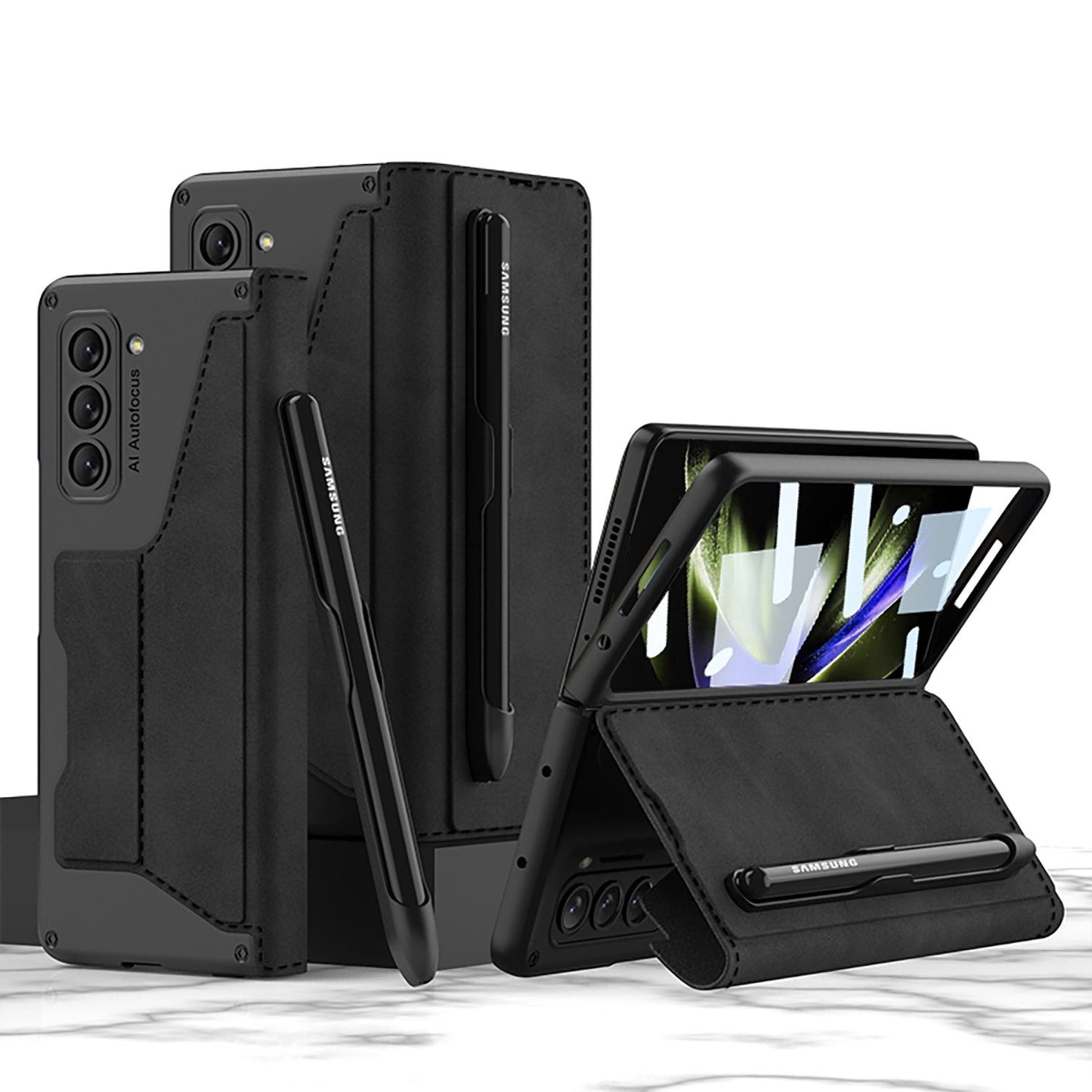Luxurious Suede Cover Shockproof Phone Case With Screen Protector and Pen Slot For Galaxy Z Fold 7/6/5/4/3