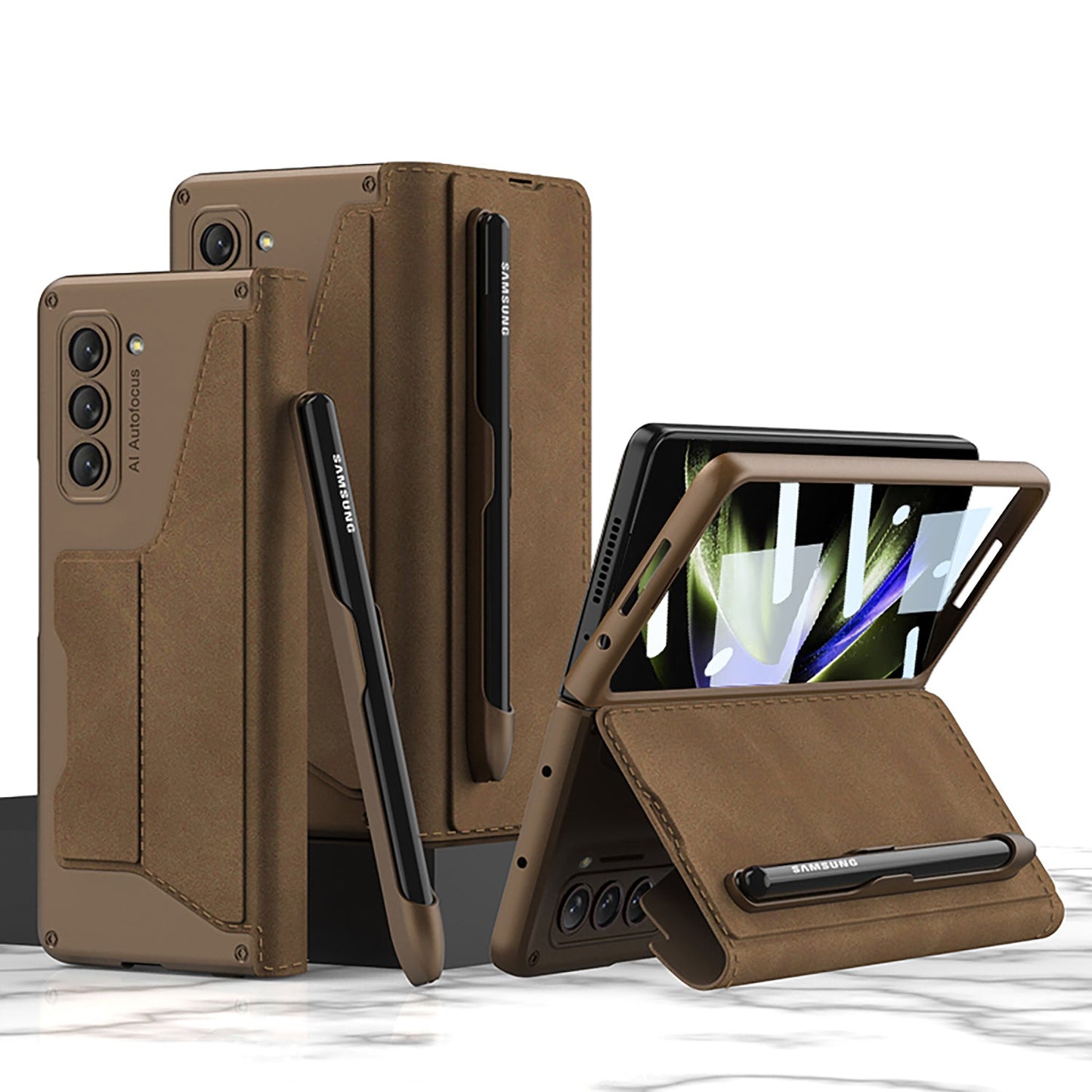 Luxurious Suede Cover Shockproof Phone Case With Screen Protector and Pen Slot For Galaxy Z Fold 7/6/5/4/3