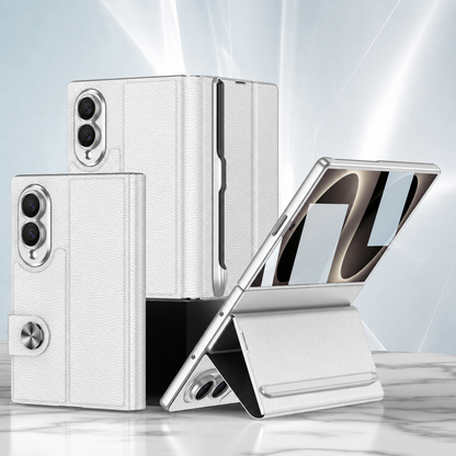 Luxurious Leather Phone Cover With Screen Protector & Pen-slot & Stylus For Galaxy Z Fold8 Wide Ultra