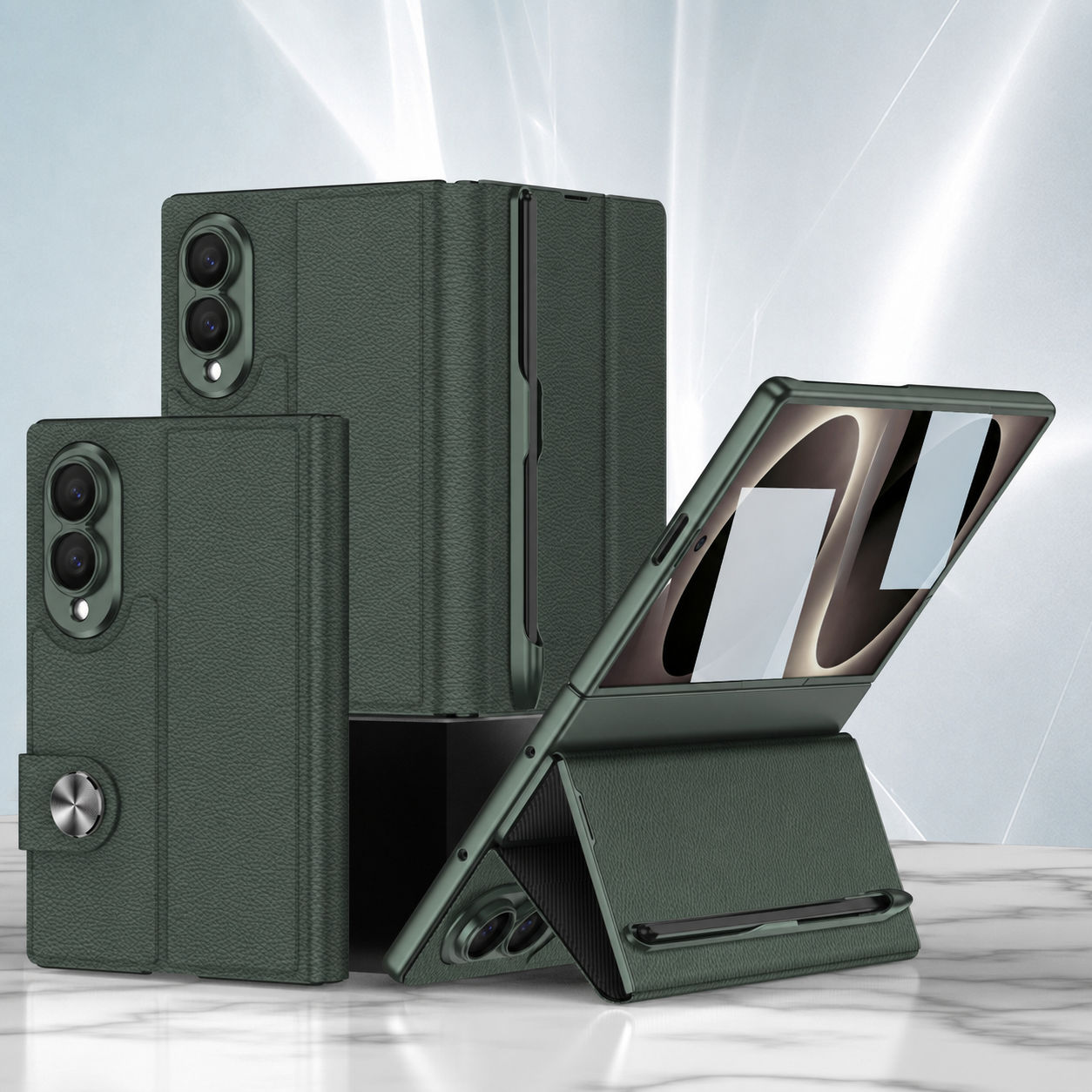 Luxurious Leather Phone Cover With Screen Protector & Pen-slot & Stylus For Galaxy Z Fold8/7/6 Wide Ultra