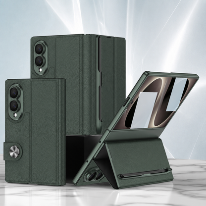 Luxurious Leather Phone Cover With Screen Protector & Pen-slot & Stylus For Galaxy Z Fold8 Wide Ultra