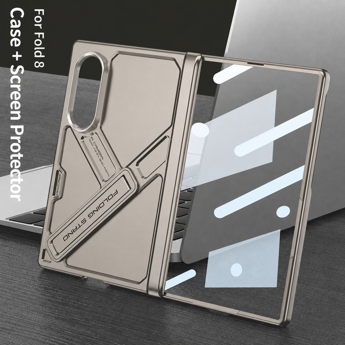 Armor Full-Body Protection Case For Galaxy Z Fold 8 ¨C Hidden Kickstand,Tempered Glass Screen Protector