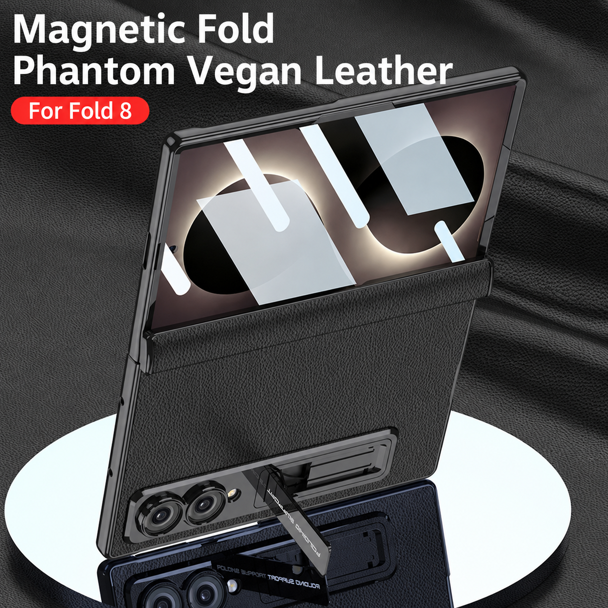 Leather Case For Galaxy Z Fold8/7/6 Wide Ultra ¨C Gold-Finish Frame, Built-In Tempered Glass Film & Hidden Kickstand