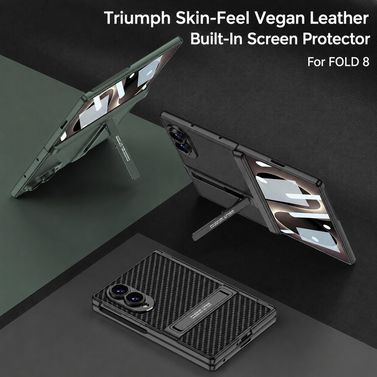 Leather Phone Case For Galaxy Z Fold8/7 Wide Ultra ¨C Built-In Tempered Glass Film & Hidden Kickstand