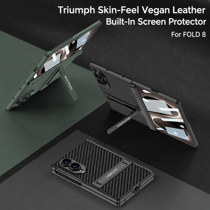 Leather Phone Case For Galaxy Z Fold8/7 Wide Ultra ¨C Built-In Tempered Glass Film & Hidden Kickstand
