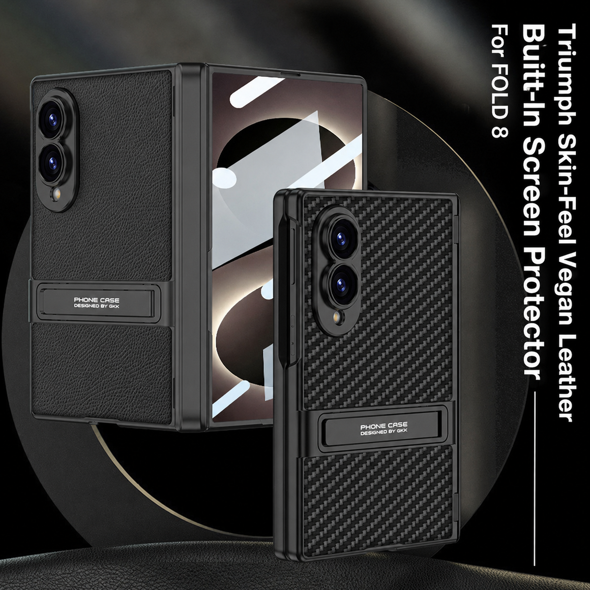 Leather Phone Case For Galaxy Z Fold8/7 Wide Ultra ¨C Built-In Tempered Glass Film & Hidden Kickstand