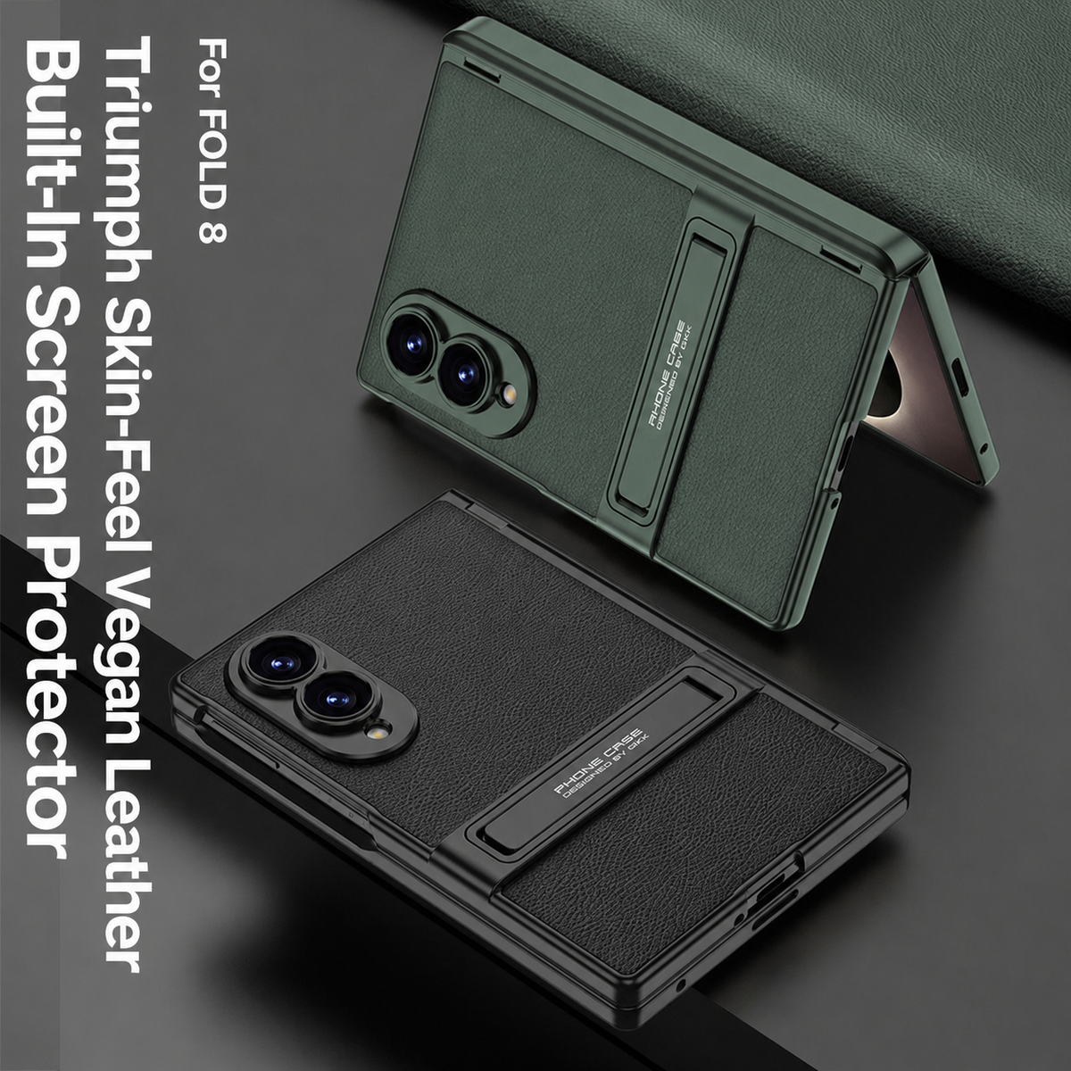 Leather Phone Case For Galaxy Z Fold8/7 Wide Ultra ¨C Built-In Tempered Glass Film & Hidden Kickstand