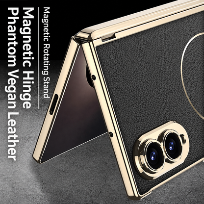 Luxurious Leather Golden Plating Phone Case with Built-In Tempered Glass & Magnetic Bracket For  Galaxy Z Fold 8/7 Wide Ultra