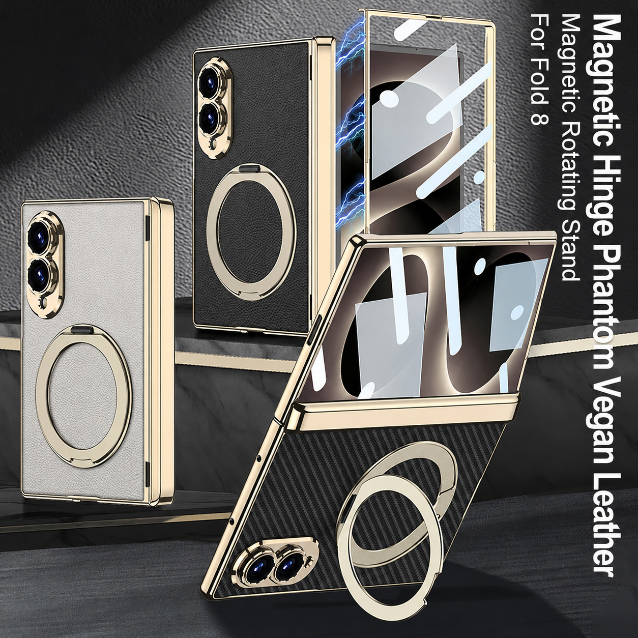Luxurious Leather Golden Plating Phone Case with Built-In Tempered Glass & Magnetic Bracket For  Galaxy Z Fold8 Wide Ultra