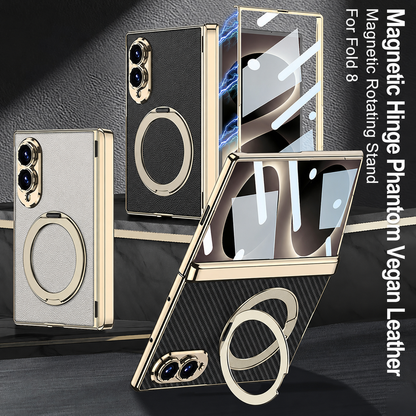 Luxurious Leather Golden Plating Phone Case with Built-In Tempered Glass & Magnetic Bracket For  Galaxy Z Fold8 Wide Ultra