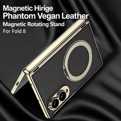 Luxurious Leather Golden Plating Phone Case with Built-In Tempered Glass & Magnetic Bracket For  Galaxy Z Fold 8/7 Wide Ultra