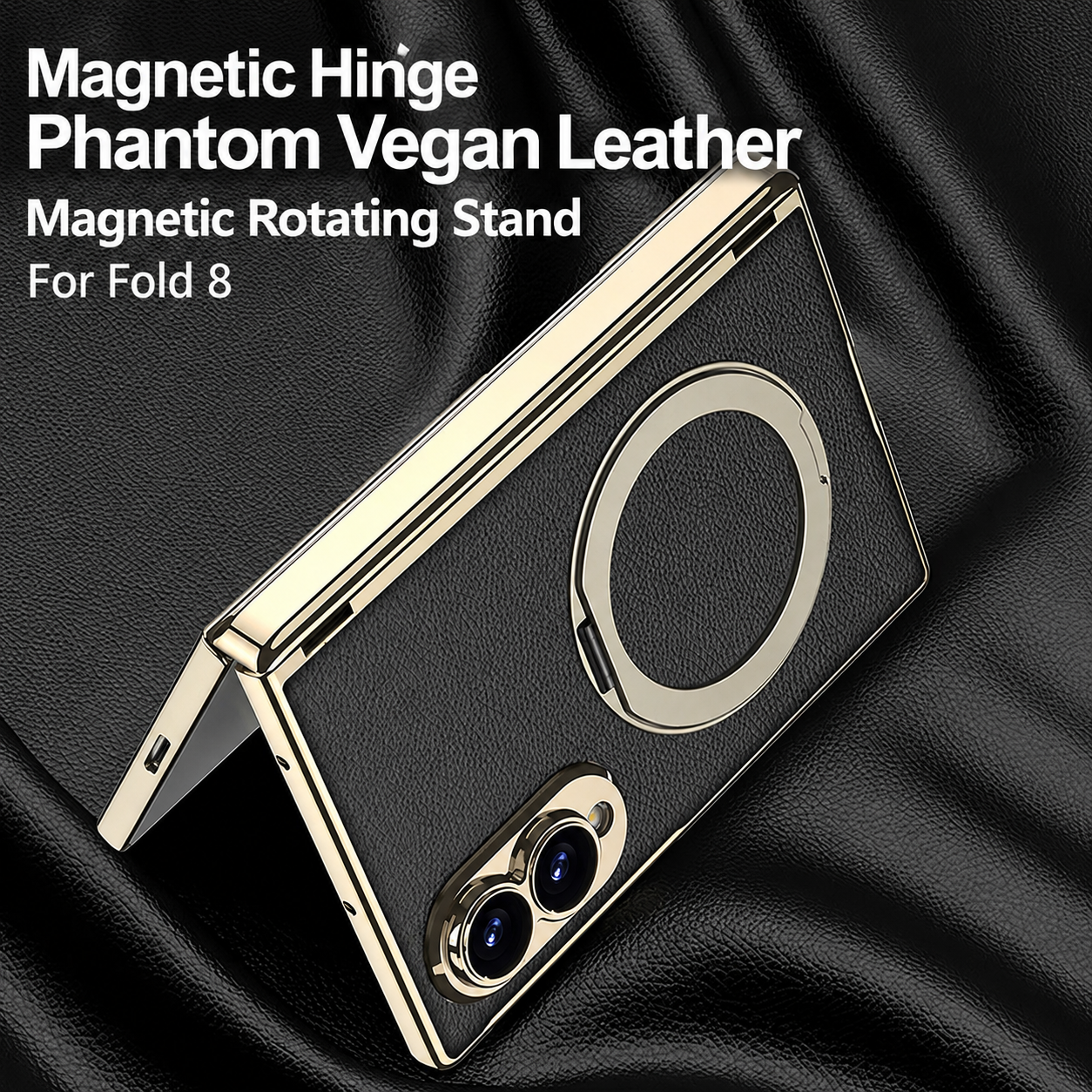 Luxurious Leather Golden Plating Phone Case with Built-In Tempered Glass & Magnetic Bracket For  Galaxy Z Fold8 Wide Ultra