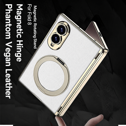 Luxurious Leather Golden Plating Phone Case with Built-In Tempered Glass & Magnetic Bracket For  Galaxy Z Fold 8/7 Wide Ultra