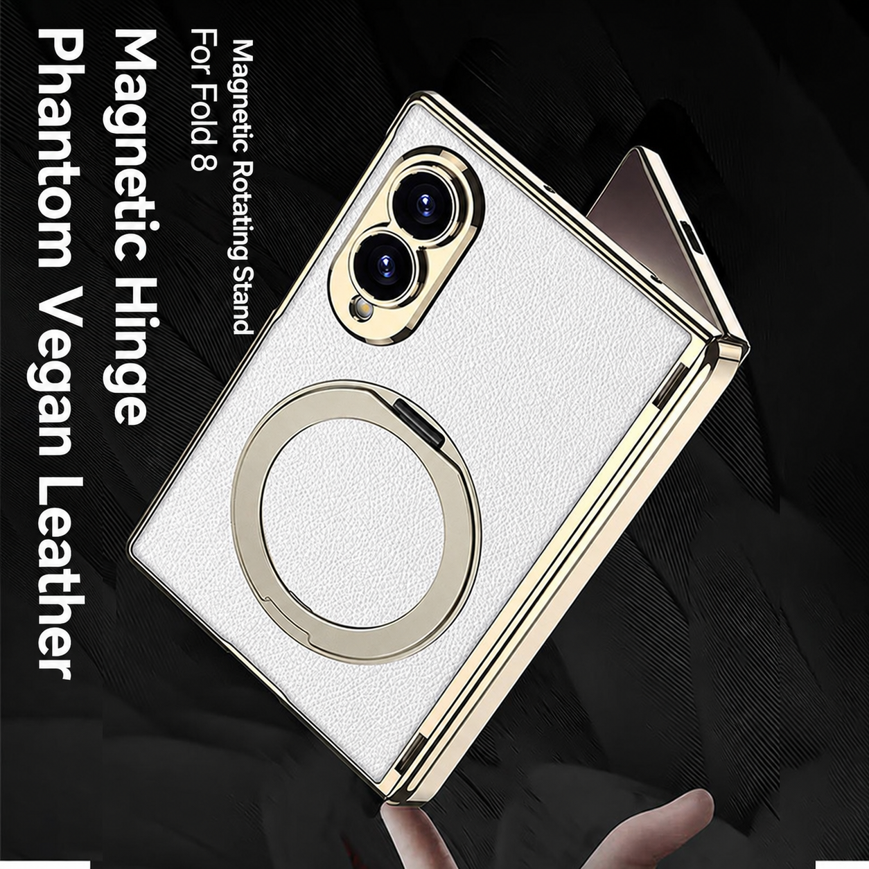 Luxurious Leather Golden Plating Phone Case with Built-In Tempered Glass & Magnetic Bracket For  Galaxy Z Fold8 Wide Ultra