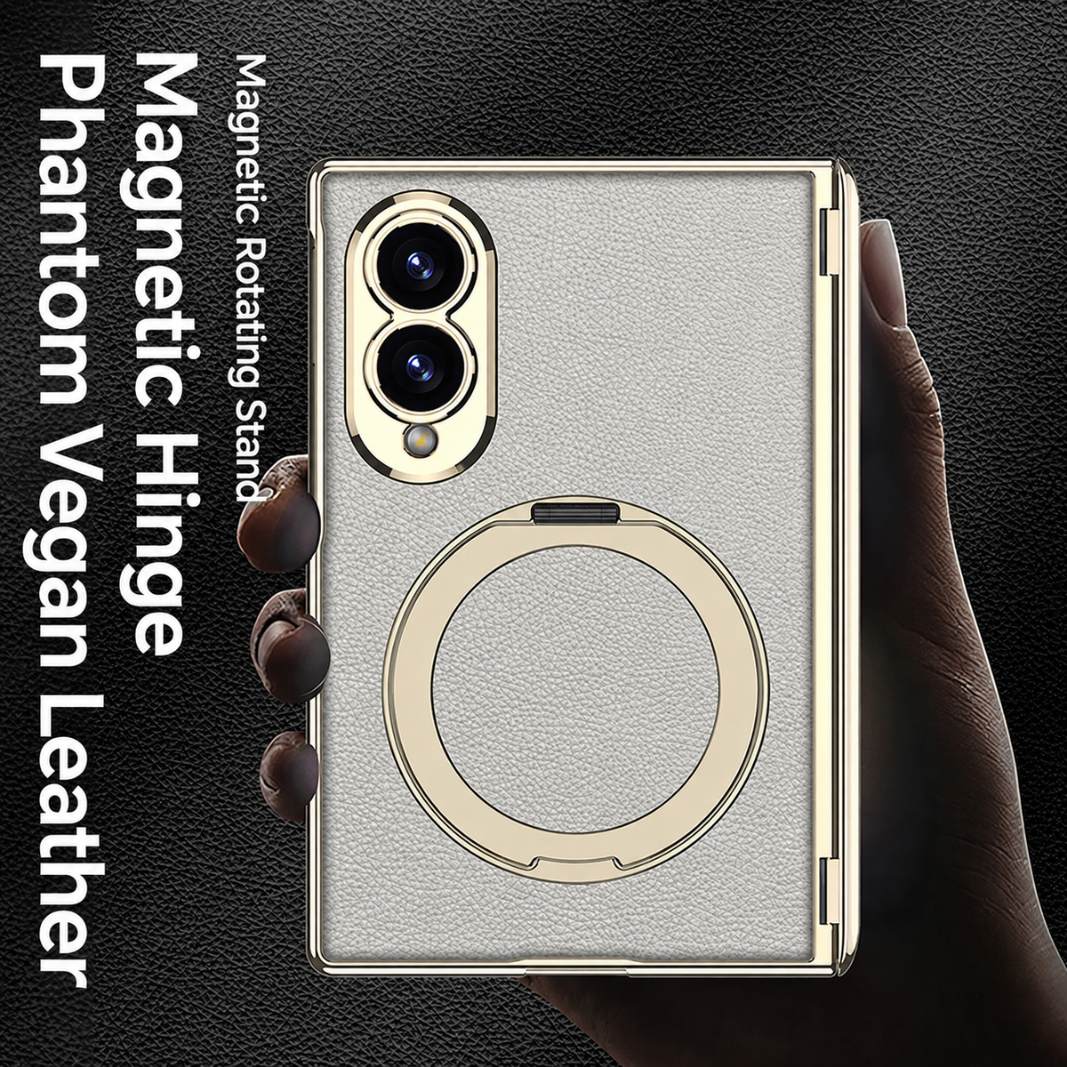 Luxurious Leather Golden Plating Phone Case with Built-In Tempered Glass & Magnetic Bracket For  Galaxy Z Fold 8/7 Wide Ultra