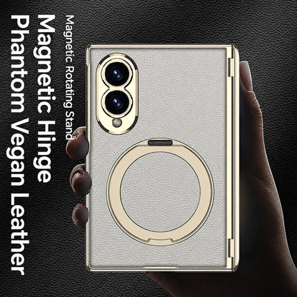 Luxurious Leather Golden Plating Phone Case with Built-In Tempered Glass & Magnetic Bracket For  Galaxy Z Fold 8/7 Wide Ultra
