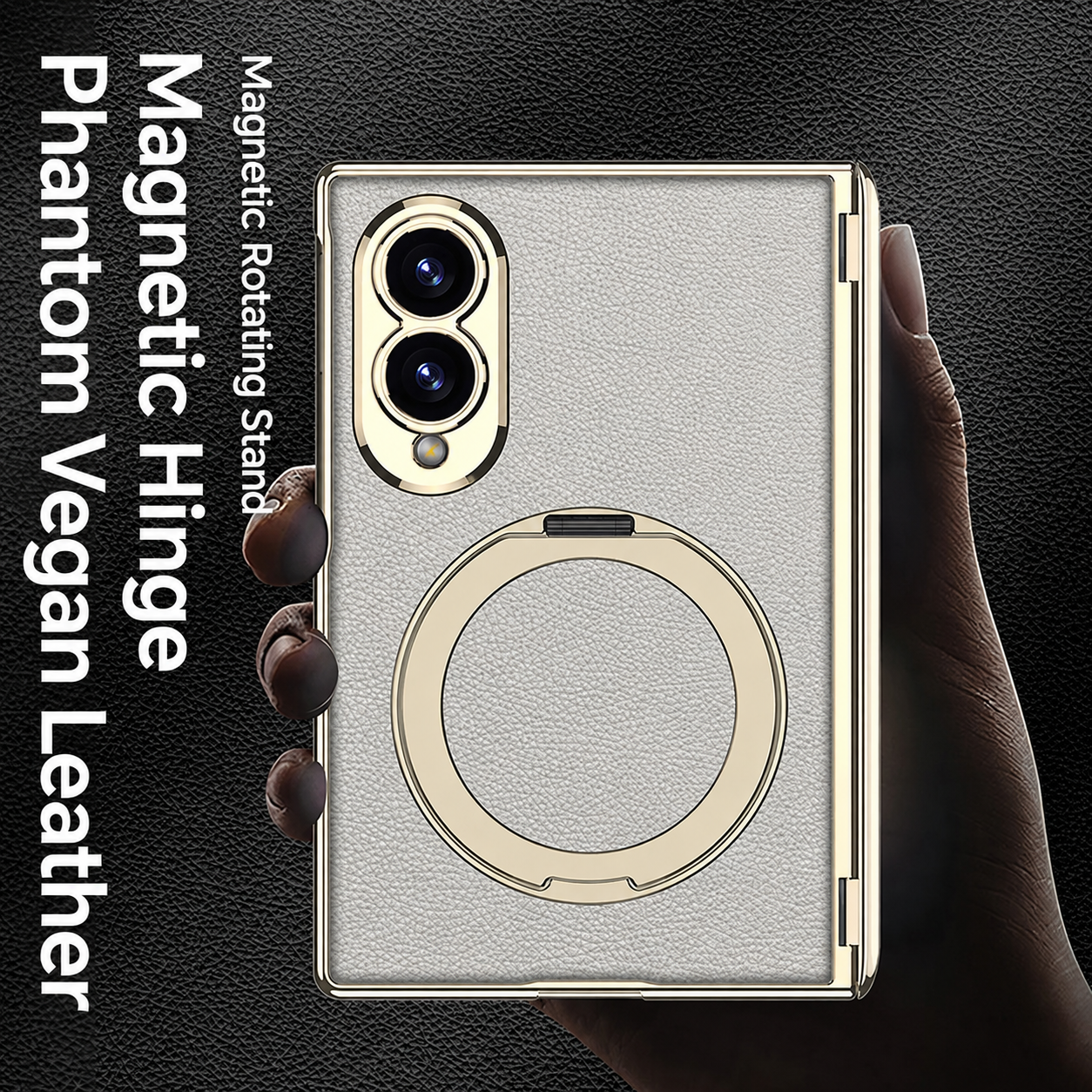 Luxurious Leather Golden Plating Phone Case with Built-In Tempered Glass & Magnetic Bracket For  Galaxy Z Fold8 Wide Ultra