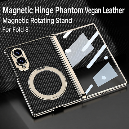 Luxurious Leather Golden Plating Phone Case with Built-In Tempered Glass & Magnetic Bracket For  Galaxy Z Fold 8/7 Wide Ultra