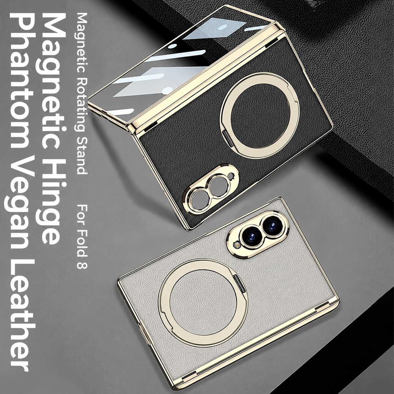 Luxurious Leather Golden Plating Phone Case with Built-In Tempered Glass & Magnetic Bracket For  Galaxy Z Fold8 Wide Ultra