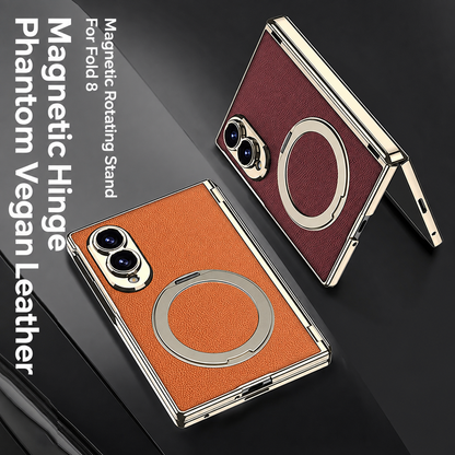 Luxurious Leather Golden Plating Phone Case with Built-In Tempered Glass & Magnetic Bracket For  Galaxy Z Fold 8/7 Wide Ultra