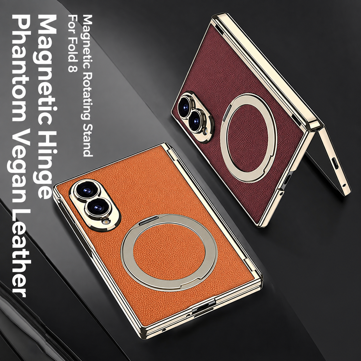 Luxurious Leather Golden Plating Phone Case with Built-In Tempered Glass & Magnetic Bracket For  Galaxy Z Fold8 Wide Ultra