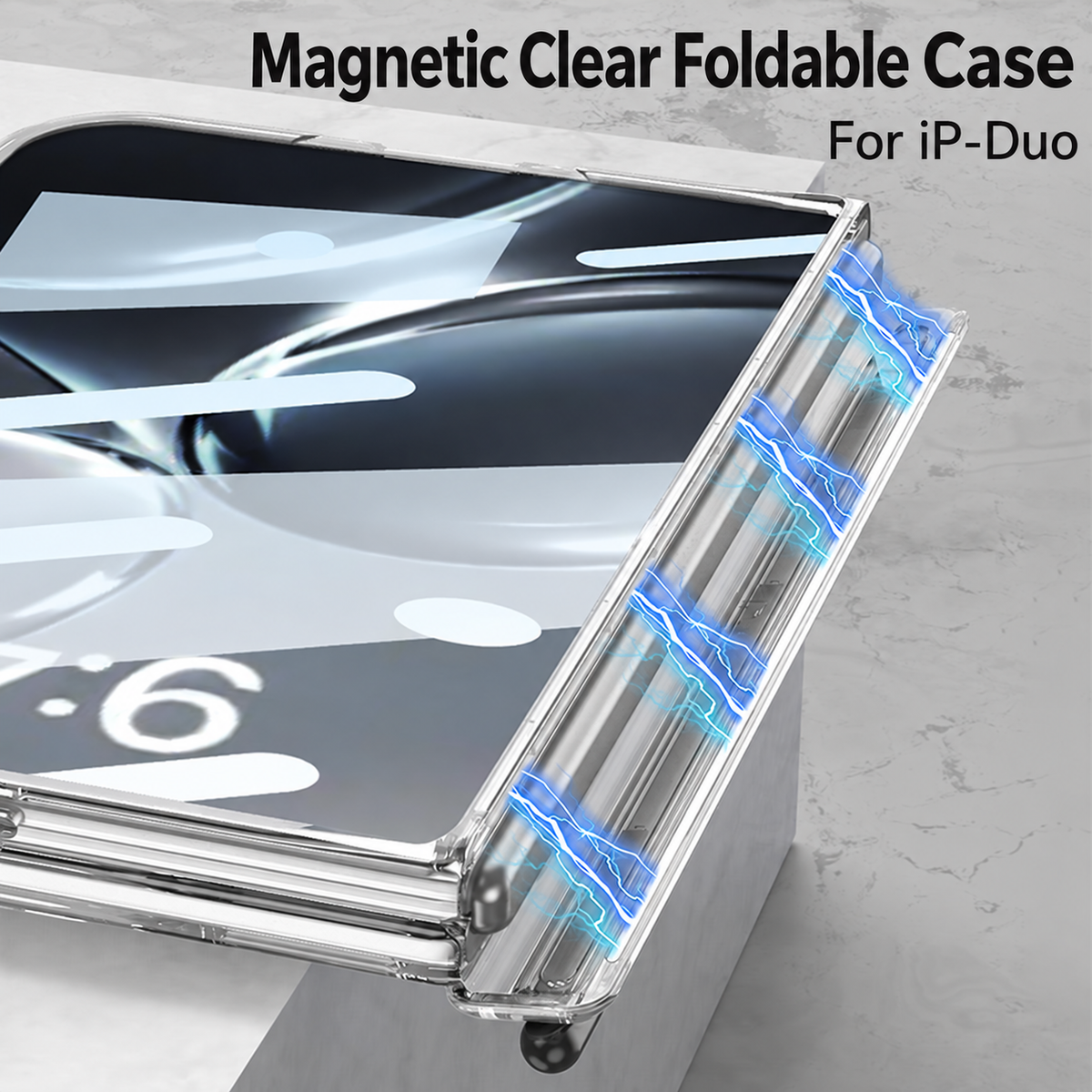 iPhone Duo - Magnetic Hinge Protection Clear Cover Built-in Tempered Glass Film & Magnetic Stylus