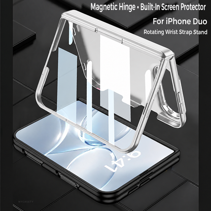 iPhone Duo - Magnetic Hinge Protection Fashion Cover Built-in Tempered Glass Film & Magnetic Kickstand & Finger Wristband