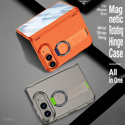 iPhone Duo - Magnetic Hinge Protection Cover Built-in Tempered Glass Film & Wrist Strap with Finger Ring Grip