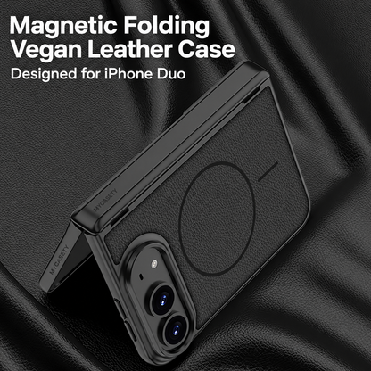 iPhone Duo - Magnetic Hinge Protection Leather Cover Built-in Tempered Glass Film & Magnetic Ring