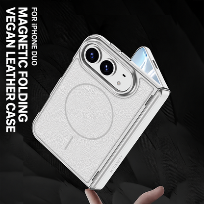iPhone Duo - Magnetic Hinge Protection Leather Cover Built-in Tempered Glass Film & Magnetic Ring