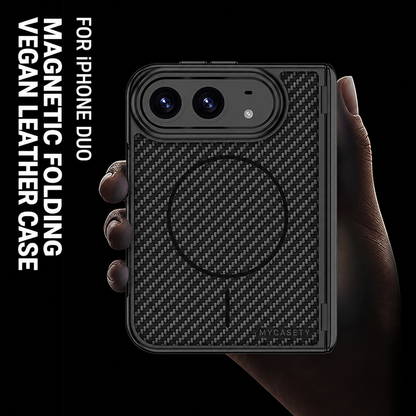 iPhone Duo - Magnetic Hinge Protection Leather Cover Built-in Tempered Glass Film & Magnetic Ring