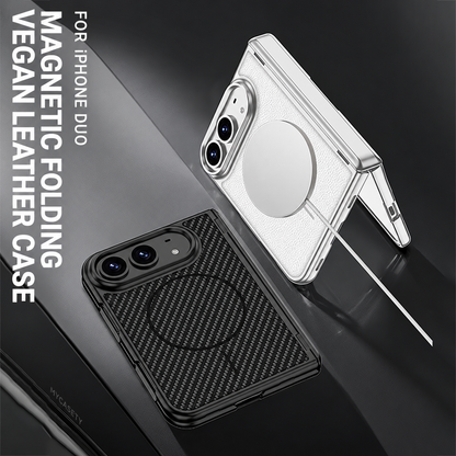 iPhone Duo - Magnetic Hinge Protection Leather Cover Built-in Tempered Glass Film & Magnetic Ring