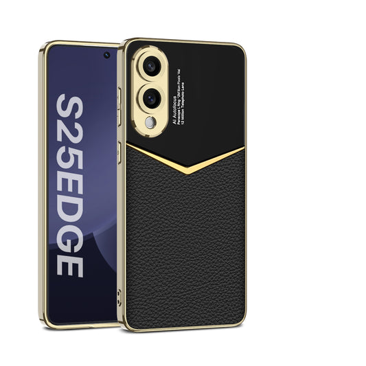 Electroplate Leather with Silicone TPU Protective Cover For Galaxy S25 Edge