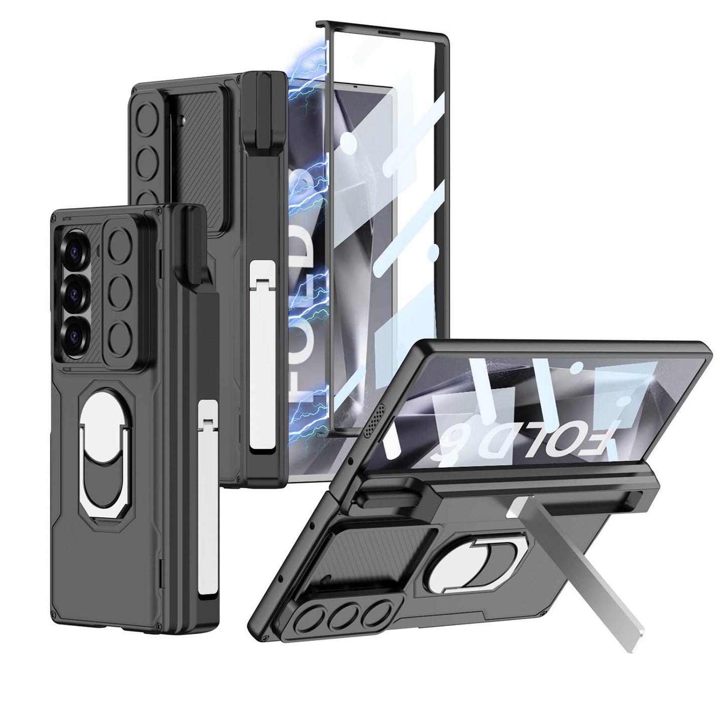 Magnetic Hinge Ring Bracket S Pen Slot Integrated Screen Glass Armor Case for Galaxy Z Fold6